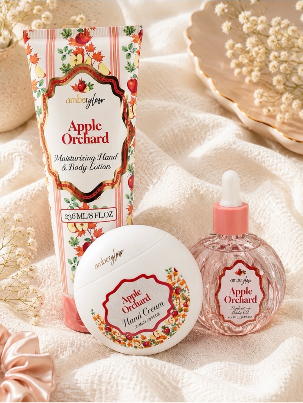 Amberglow Apple Orchard Moisturizing Hand, Body Oil & Body Lotion